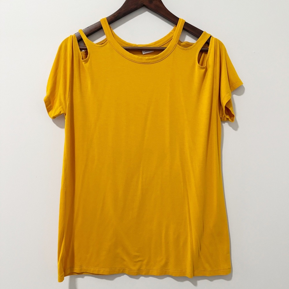 Lascana Top Womens Size 8/10 Yellow Multi-Strap Short Ladder Sleeve Tee Casual